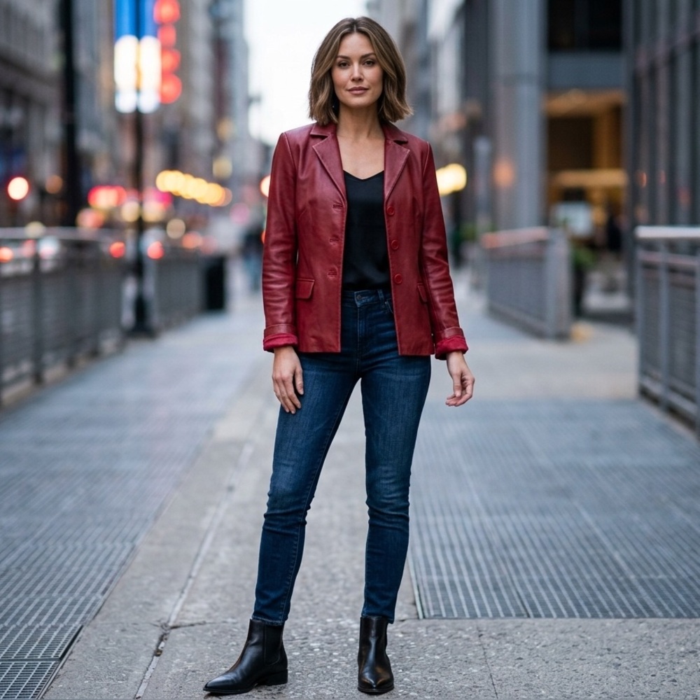 Margaret Godfrey Burgundy Leather Blazer Jacket vintage y2k 90’s
